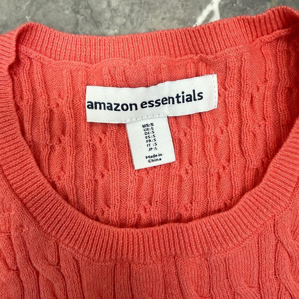 Amazon Essentials Salmon Coral Cable Knit Crew Neck Sweater Women’s Size S - Picture 4 of 5